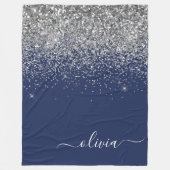 Silver Navy Blue Girly Glitter Sparkle Monogram Fleece Deken (Voorkant)