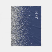 Silver Navy Blue Girly Glitter Sparkle Monogram Fleece Deken (Voorkant)