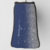 Silver Navy Blue Girly Glitter Sparkle Monogram Golfheadcover (Draai 90)