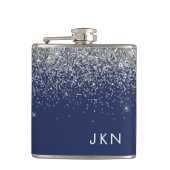 Silver Navy Blue Girly Glitter Sparkle Monogram Heupfles (Voorkant)