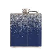 Silver Navy Blue Girly Glitter Sparkle Monogram Heupfles (Achterkant)