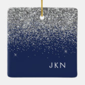 Silver Navy Blue Girly Glitter Sparkle Monogram Keramisch Ornament (Achterkant)
