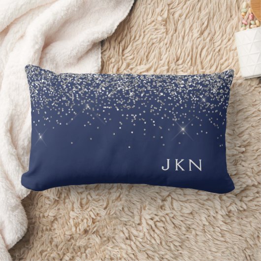 Silver Navy Blue Girly Glitter Sparkle Monogram Kussen (Deken)