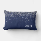 Silver Navy Blue Girly Glitter Sparkle Monogram Kussen (Voorkant)