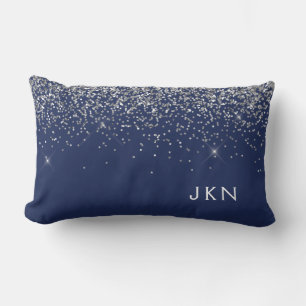 Silver Navy Blue Girly Glitter Sparkle Monogram Kussen
