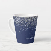 Silver Navy Blue Girly Glitter Sparkle Monogram Latte Mok (Linkerhoek)