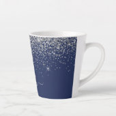 Silver Navy Blue Girly Glitter Sparkle Monogram Latte Mok (Rechts)