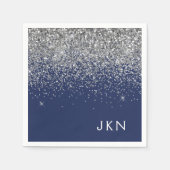Silver Navy Blue Girly Glitter Sparkle Monogram Servet (Voorkant)