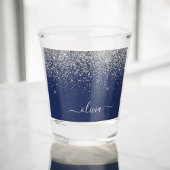Silver Navy Blue Girly Glitter Sparkle Monogram Shot Glas