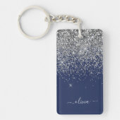 Silver Navy Blue Girly Glitter Sparkle Monogram Sleutelhanger (Voorkant)