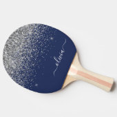 Silver Navy Blue Girly Glitter Sparkle Monogram Tafeltennisbatje (Zijkant)