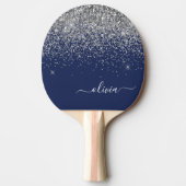 Silver Navy Blue Girly Glitter Sparkle Monogram Tafeltennisbatje (Voorkant)