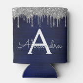 Silver Navy Blue Glitter Brushed Metal Monogram Blikjeskoeler (Achterkant)