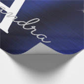 Silver Navy Blue Glitter Brushed Metal Monogram Cadeaupapier (Hoek)