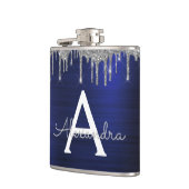 Silver Navy Blue Glitter Brushed Metal Monogram Heupfles (Links)