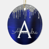 Silver Navy Blue Glitter Brushed Metal Monogram Keramisch Ornament (Links)
