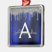 Silver Navy Blue Glitter Brushed Metal Monogram Metalen Ornament (Links)
