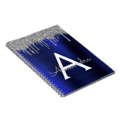 Silver Navy Blue Glitter Brushed Metal Monogram Notitieboek (Rechterzijde)