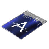 Silver Navy Blue Glitter Brushed Metal Monogram Notitieboek (Linkerzijde)