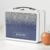 Silver Navy Blue Glitter Girly Monogram Naam (In situ)