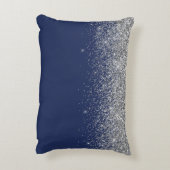 Silver Navy Blue Glitter Girly Monogram Naam Accent Kussen (Achterkant (Verticaal))