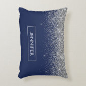 Silver Navy Blue Glitter Girly Monogram Naam Accent Kussen (Voorkant(Verticaal))