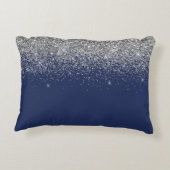 Silver Navy Blue Glitter Girly Monogram Naam Accent Kussen (Achterkant)