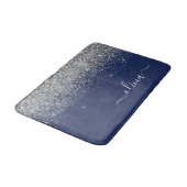 Silver Navy Blue Glitter Girly Monogram Naam Badmat (Gekanteld)