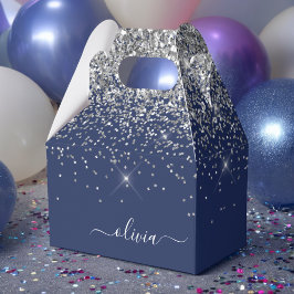 Silver Navy Blue Glitter Girly Monogram Naam Bedankdoosjes
