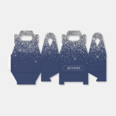 Silver Navy Blue Glitter Girly Monogram Naam Bedankdoosjes (Uitgevouwen)