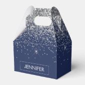 Silver Navy Blue Glitter Girly Monogram Naam Bedankdoosjes (Voorkant Zijde)