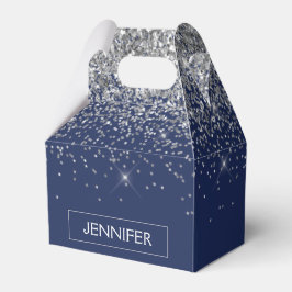 Silver Navy Blue Glitter Girly Monogram Naam Bedankdoosjes