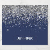 Silver Navy Blue Glitter Girly Monogram Naam Bier Etiket (Enkel label)