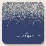 Silver Navy Blue Glitter Girly Monogram Naam Bier Onderzetter<br><div class="desc">Navy Blue en Silver Glitter Script Monogram Name Paper Onderzetters. Dit maakt het perfecte afstuderen,  de verjaardag,  de bruiloft,  het vrijgezellenfeest,  de verjaardag,  het baby shower of het bachelorette feest cadeau voor iemand die van glam luxe en chic stijlen houdt.</div>