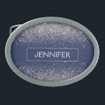 Silver Navy Blue Glitter Girly Monogram Naam Gesp<br><div class="desc">Silver en Navy Blue Sparkle Glitter Monogram Naam Belt Buckle. Dit maakt het perfecte afstuderen,  zoet 16 16th,  18th,  21st,  30th,  40th,  50th,  60th,  70th,  80th,  90th,  100th Birthday,  bruiloft,  vrijgezellenfeest,  jubileum,  baby shower of vrijgezellenfeest cadeau voor iemand die houdt van glamoureuze luxe en chique stijlen.</div>