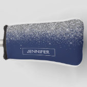 Silver Navy Blue Glitter Girly Monogram Naam Golfheadcover (Voorkant)
