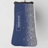 Silver Navy Blue Glitter Girly Monogram Naam Golfheadcover (Draai 90)