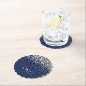 Silver Navy Blue Glitter Girly Monogram Naam Kartonnen Onderzetters (Insitu)
