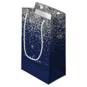 Silver Navy Blue Glitter Girly Monogram Naam Klein Cadeauzakje (Voorkant Gekanteld)