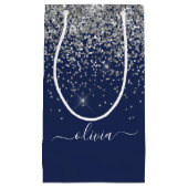 Silver Navy Blue Glitter Girly Monogram Naam Klein Cadeauzakje (Voorkant)