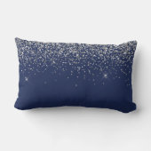 Silver Navy Blue Glitter Girly Monogram Naam Kussen (Achterkant)