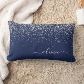 Silver Navy Blue Glitter Girly Monogram Naam Kussen (Deken)