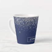 Silver Navy Blue Glitter Girly Monogram Naam Latte Mok (Linkerhoek)