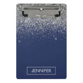 Silver Navy Blue Glitter Girly Monogram Naam Mini Klembord (Voorkant)