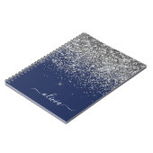 Silver Navy Blue Glitter Girly Monogram Naam Notitieboek (Linkerzijde)