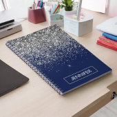 Silver Navy Blue Glitter Girly Monogram Naam Notitieboek