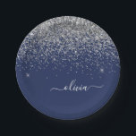 Silver Navy Blue Glitter Girly Monogram Naam Papieren Bordje<br><div class="desc">Zilveren en Navy Blue Sparkle Glitter Monogram Naam en Borden van de Partij van het Initiaal. Dit maakt de perfecte liefhebbende 16 verjaardag,  bruiloft,  vrijgezellenfeest,  verjaardagsdag,  baby shower of vrijgezellenfeest voor iemand die van luxe glam en stijl houdt.</div>