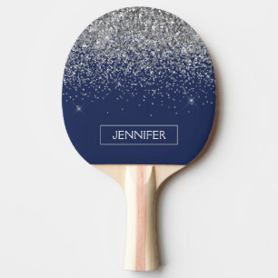 Silver Navy Blue Glitter Girly Monogram Naam Tafeltennisbatje