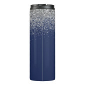 Silver Navy Blue Glitter Girly Monogram Naam Thermosbeker (Achterkant)