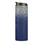 Silver Navy Blue Glitter Girly Monogram Naam Thermosbeker (Geroteerd rechts)